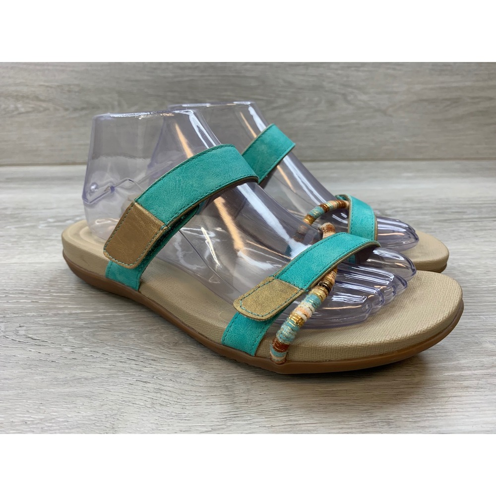 Aetrex Jillian Teal Beaded Orthotic Sandals Women's 9-9.5 Comfort Strappy Shoes - Picture 1 of 10